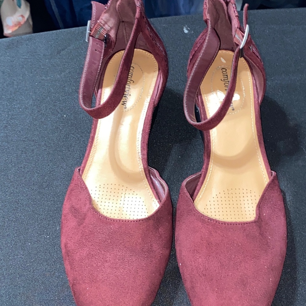 Comfortview Aurelia Women's Deep‎ Wine Flats Size 12W ankle strap wedge heel - Picture 10 of 13